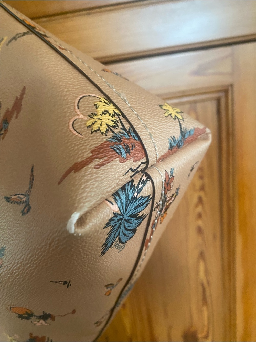 Coach Pink Tan Tropical Print Leather Tote - Picture 3 of 16